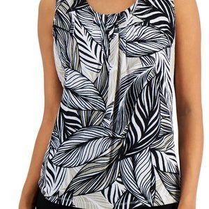 NWT Kasper Leaf Print Pleat Neck Top